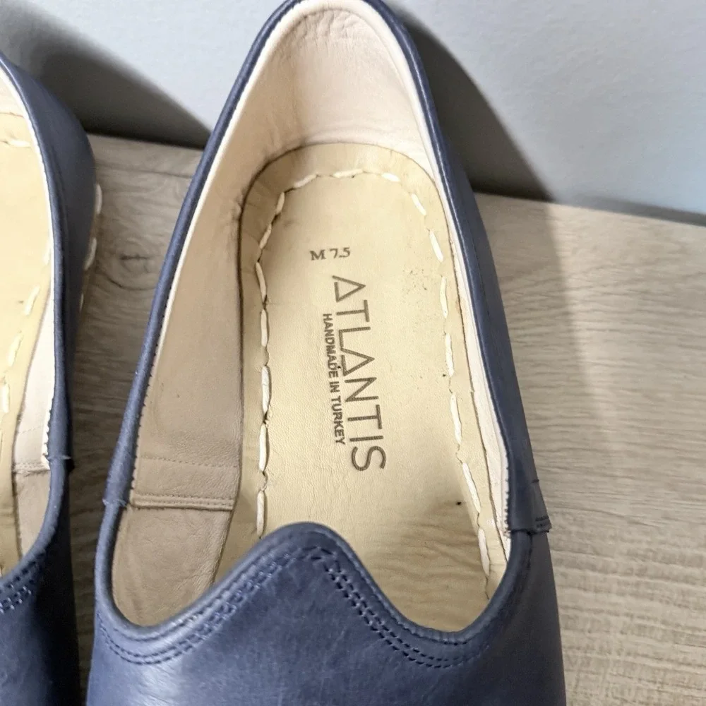Atlantis Handmade Leather Slip‎ On Shoes Blue Mens 7.5 Blue Whipstitch Barefoot